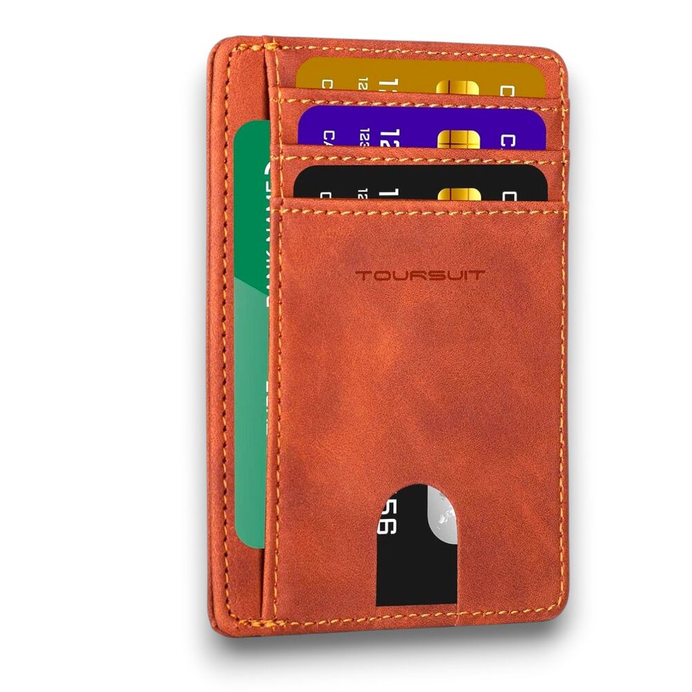 Slim RFID Blocking Wallet Front Pocket Credit Card Holder Men Women, BROWN